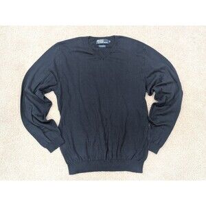 Vintage Polo Ralph Lauren V-Neck Sweater 100% Cotton Unisex Sz XL Blue Italy